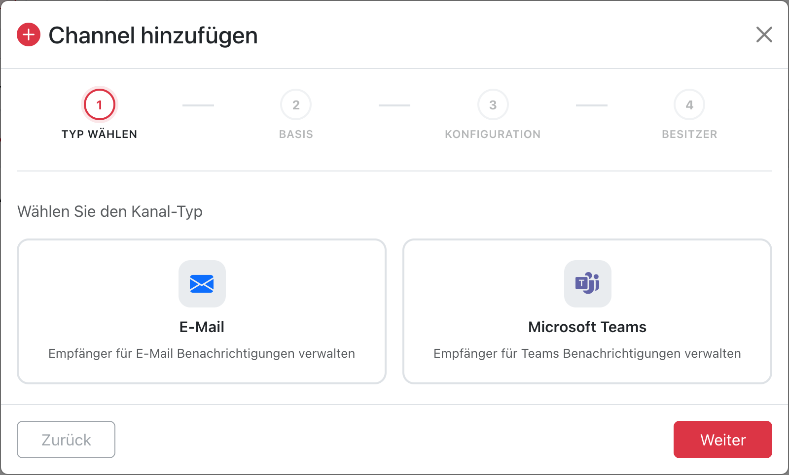 Kanal-Wizard Schritt 1 Typ wählen