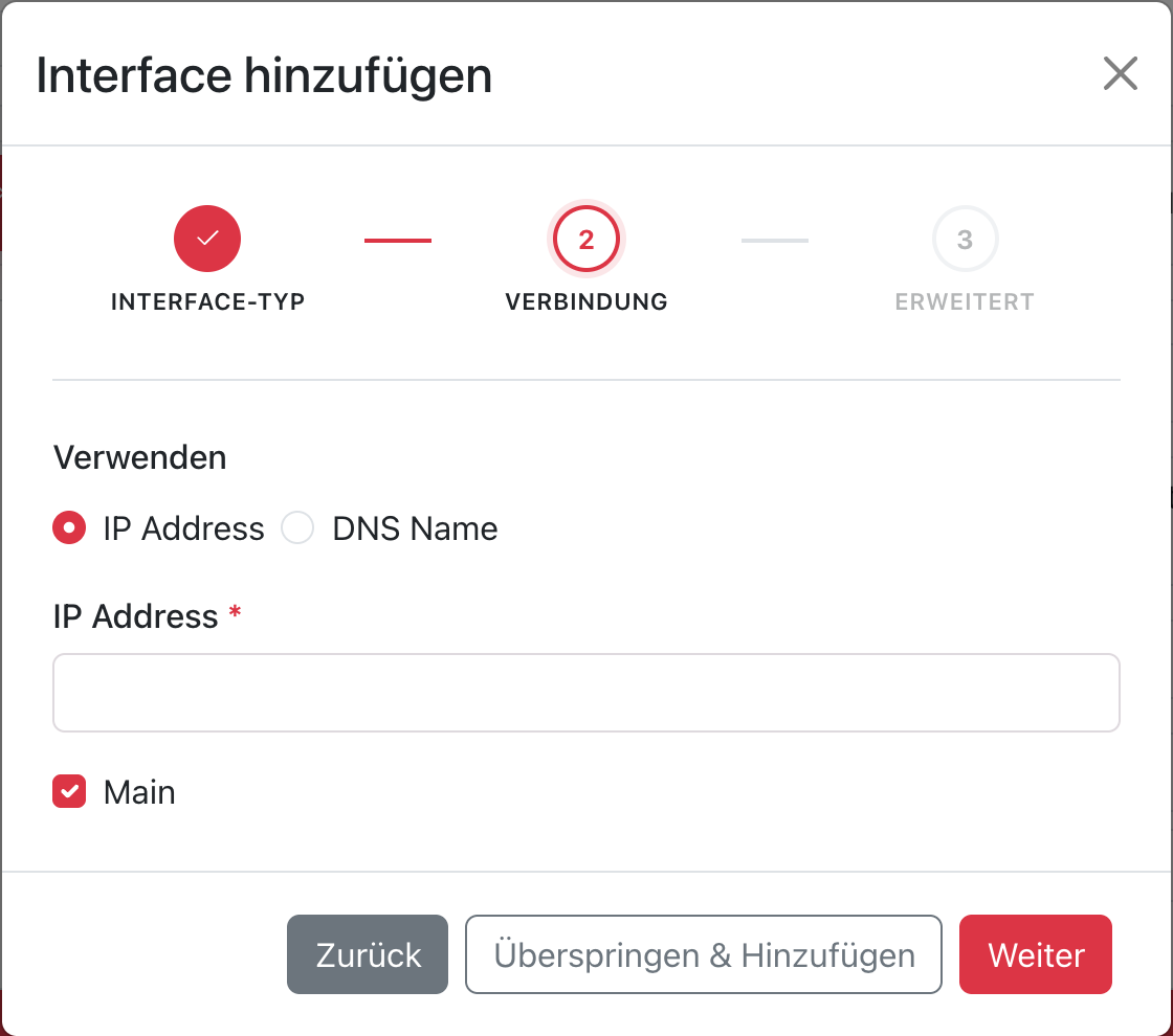 Add Interface Wizard Schritt 2 Verbindung